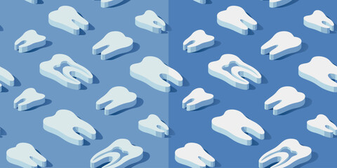 seamless vector pattern isometric, dental teeth tooth blue background
