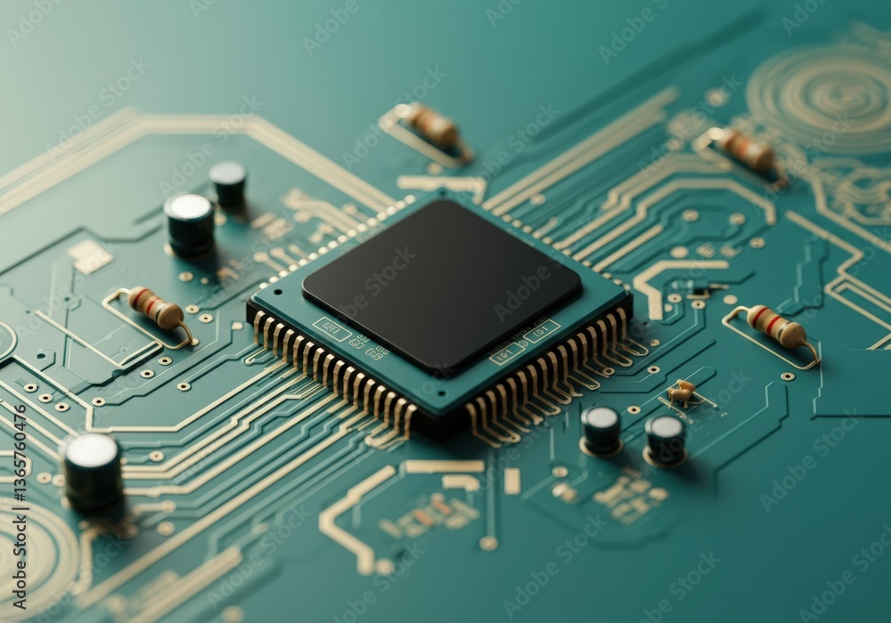 Aufkleber close-up of a microprocessor on a green circuit board