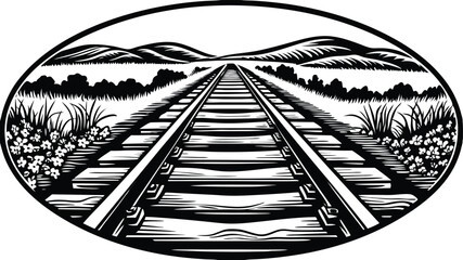  railway track vintage illustration vector design