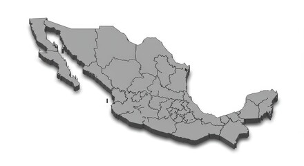 Fototapeta premium Isometric Mexico Map Illustration with States and Shadow on White Background