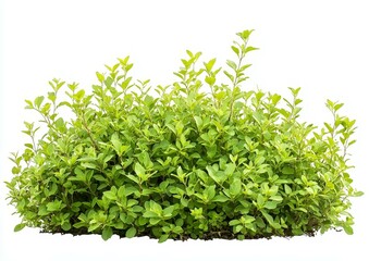 Obraz premium Vibrant Green Bush with Glossy Foliage on White Background - Lush Organic Botanical Texture for Design Projects