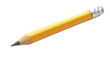 Classic yellow pencil pointing down on transparent background
