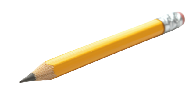 Classic yellow pencil pointing down on transparent background
