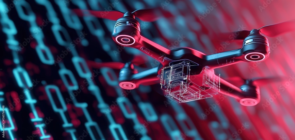 Aufkleber a futuristic drone hovers against a backdrop of digital binary code, symbolizing technology and inno
