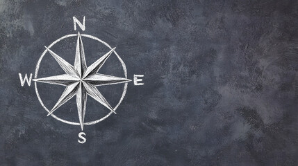 Detailed Modern Compass Design on Dark Surface with North, South, East, West Directions for Navigation