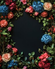 A beautiful floral frame with a dark empty central space