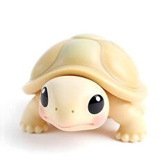 Fototapeta premium Softshell Turtle – 3D baby softshell turtle, smooth flexible shell, small cute mouth, big shiny eyes, pastel beige and turquoise tones, white background Generative AI