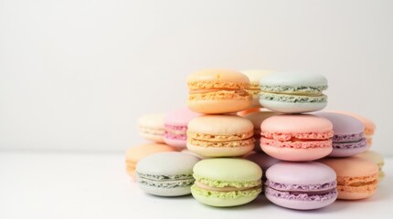 Wide banner of colorful macarons in pastel shades, stacked neatly