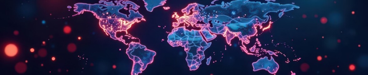 Global network of interconnected nodes, data flow ,  lines,  digital landscape