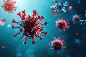 Detailed image showcasing scientific representation of viral structures floating