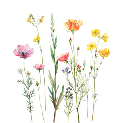 Assorted wildflowers with pink and yellow blooms arranged vertically