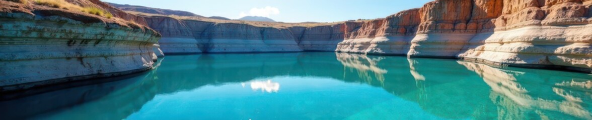 Fototapeta premium Azure lake close-up showing layered rock strata , beauty, detail, color