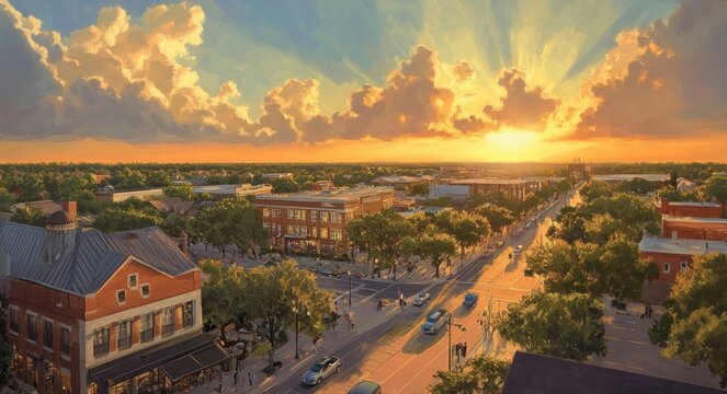 McKinney Sunset: Panoramic City View from Eastside with Urban Architecture and Skyline