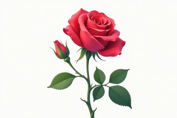 Fototapeta premium Single red rose, vector illustration, isolated on white , blossom, art, digital