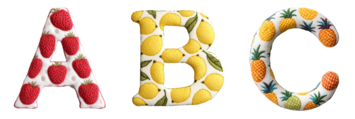 Fruits and vegetables alphabet. Letters with fruits elements. Composition for card,greetings, invitation, save the date, logo, business. transparent background PNG.     