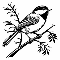 chickadee black silhouette icon vector