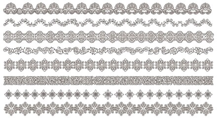 Ornate Decorative Border Collection with Floral and Swirl Elements Design