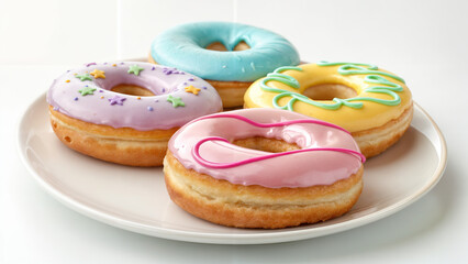 Donuts with colored glaze, on a white background