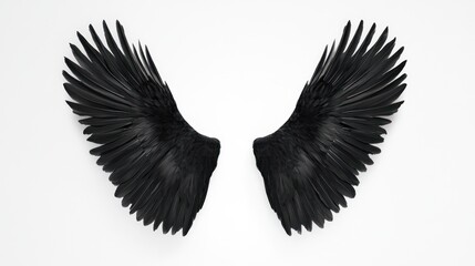Black Raven Wings Spread, White Background, Design Element