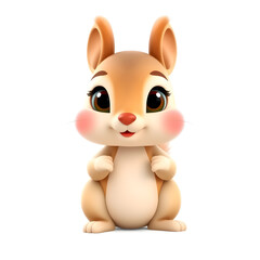 Fototapeta premium Squirrel – 3D baby squirrel, chubby cheeks, big eyes, light brown and pastel pink tones, white background Generative AI