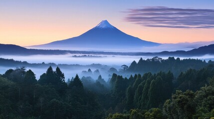 Misty mountain landscape dawn