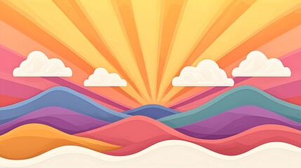 Sunrise over Colorful Paper Mountains.