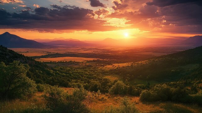 Montezuma County Sunset: Mancos Valley and Rocky Mountains View from Mesa Verde National Park Overlook
