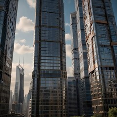 Naklejka premium A scenic cityscape showing sharp architectural details of modern skyscrapers.