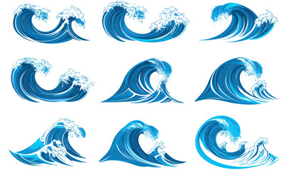 Minimalist Blue Ocean Waves Vector Set for Design and Illustration Projects