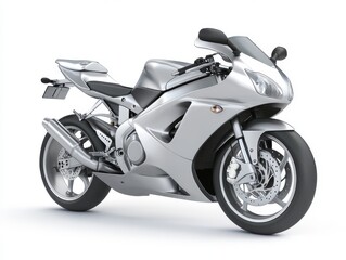 Obraz premium Silver Sportbike Motorcycle on White Background