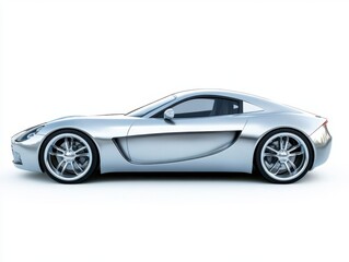 Fototapeta premium Silver Sports Car Side Profile on White Background