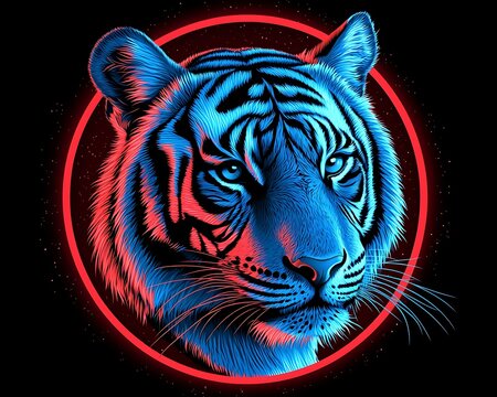 青い背景のトラ - (Blue Background Tiger ) 青の背景に虎、3Dイラスト」のイラスト素材 2077271527