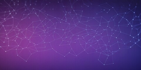 Obraz premium Abstraktes digitales Netzwerk aus leuchtenden Verbindungslinien und Knotenpunkten auf violettem Hintergrund