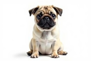 Obraz premium Adorable pug dog sitting, isolated on white background, sweet, isolated