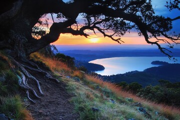 Mt Tam. Sunset View from the Top of Mt Tam Overlooking the Horizon in Marin County, California