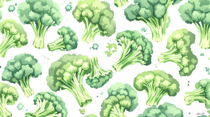 Vibrant watercolor broccoli and greens pattern for fresh produce designs
