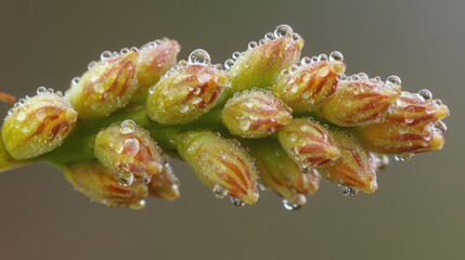 Extreme close-up of leaves and buds, emphasizing their detailed texture and the vibrant freshness of a cultivated garden.