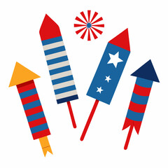 Explosive 4th of July fireworks rockets vector pack, perfect for social media content, greeting cards, and festive party decor.