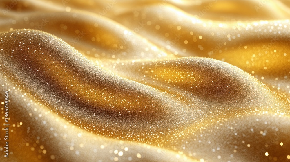 Poster Sparkling gold fabric with soft waves and shimmering texture.