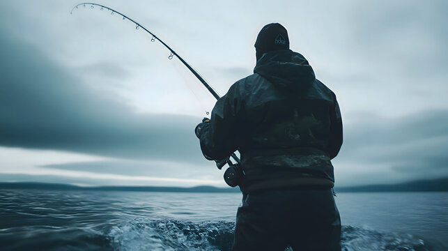 Solitary Angler on a Misty Lake - Powered by Adobe