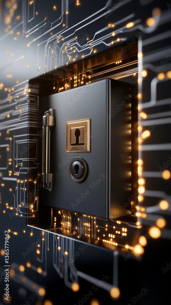 Aufkleber digital lock innovation showcasing intricate circuitry and glowing connections in a futuristic setti