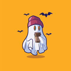 KAWAII GHOST ICE COFEE ICON VECTOR