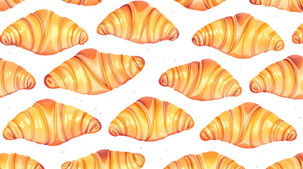 Watercolor pattern croissant on white background	