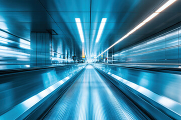 Blurry streaks of light and people in motion at a bustling subway station, captured through a long exposure shot.
