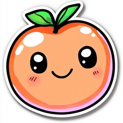 Obraz premium Kawaii Peach Sticker Happy Fruit Character Illustration