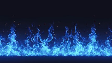 Beautiful bright blue flames burning on a dark black background
