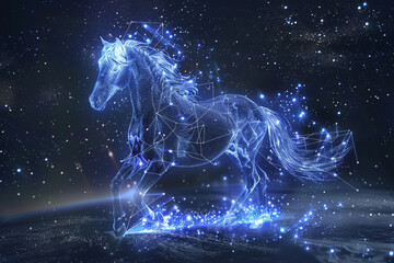 Horse constellation with stars representing astrology zodiac and cosmic animal concept: horse constellation, stars, astrology zodiac, cosmic animal, universe