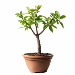 Obraz premium Small Green Bonsai Tree in Brown Pot on White Background