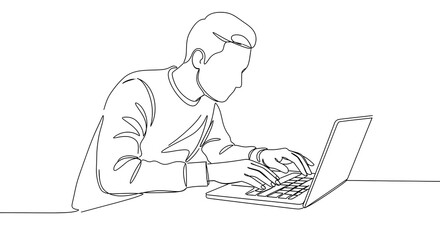 Outline of a person focused on working on a laptop  