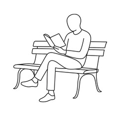 Person reading a book sitting on a bench in a minimalist style  